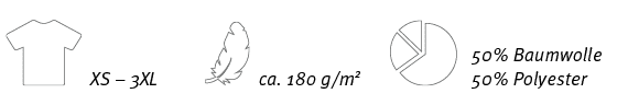 ￼,XS – 3XL,￼,ca. 180 g/m2,￼,50% Baumwolle 50% Polyester