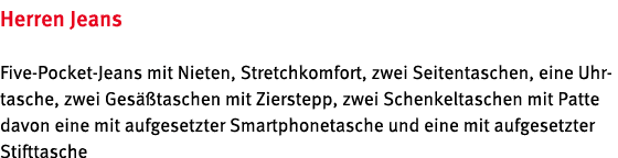 Herren Jeans Five Pocket Jeans mit Nieten, Stretchkomfort, zwei Seitentaschen, eine Uhrtasche, zwei Ges taschen mit ...
