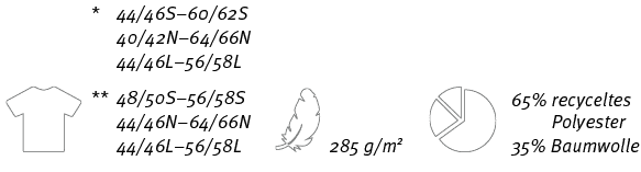 ￼,* 44/46S–60/62S 40/42N–64/66N 44/46L–56/58L ** 48/50S–56/58S 44/46N–64/66N 44/46L–56/58L,￼,285 g/m2,￼,65% recycelte...