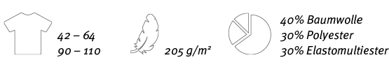  ,42   64 90   110, ,205 g m2, ,40% Baumwolle 30% Polyester 30% Elastomultiester