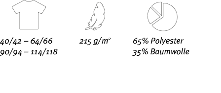 40 42   64 66 90 94   114 118,65% Polyester 35% Baumwolle,215 g m2 