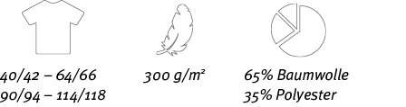 40 42   64 66 90 94   114 118,65% Baumwolle 35% Polyester,300 g m2 