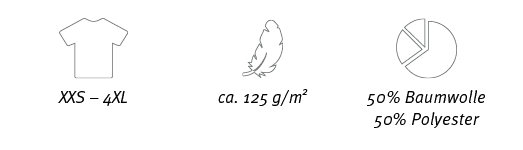 ￼,￼,￼,XXS – 4XL,ca. 125 g/m2,50% Baumwolle 50% Polyester