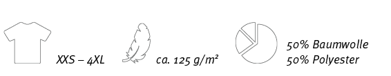 ￼,XXS – 4XL,￼,ca. 125 g/m2,￼,50% Baumwolle 50% Polyester
