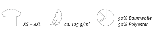 ￼,XS – 4XL,￼,ca. 125 g/m2,￼,50% Baumwolle 50% Polyester