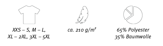 ￼,￼,￼,XXS – S, M – L, XL – 2XL, 3XL – 5XL,ca. 210 g/m2,65% Polyester 35% Baumwolle