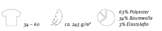 ￼,34 – 60,￼,ca. 245 g/m2,￼,63% Polyester 34% Baumwolle 3% Elastolefin