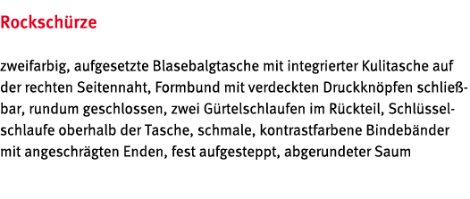 Rocksch rze zweifarbig, aufgesetzte Blasebalgtasche mit integrierter Kulitasche auf der rechten Seitennaht, Formbund    