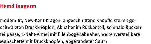 Hemd langarm modern-fit, New-Kent-Kragen, angeschnittene Knopfleiste mit geschw rzten Druckkn pfen, Abn her im R cken   