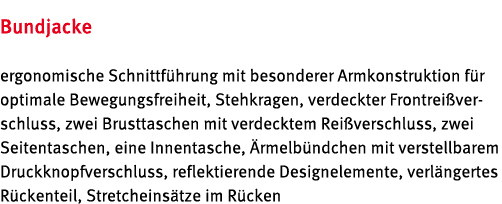 Bundjacke ergonomische Schnittf hrung mit besonderer Armkonstruktion f r optimale Bewegungsfreiheit, Stehkragen, verd...