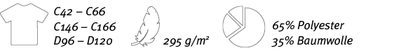 C42   C66 C146   C166 D96   D120,65% Polyester 35% Baumwolle,295 g m2 