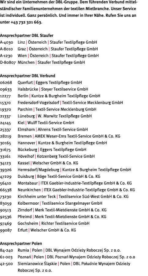 Wir sind ein Unternehmen der DBL-Gruppe  Dem f hrenden Verbund mittel- st ndischer Familienunternehmen der textilen M   