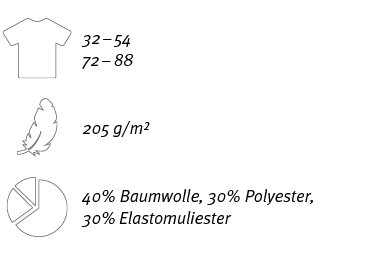 ￼,32 – 54 72 – 88,,￼,205 g/m²,￼,40% Baumwolle, 30% Polyester, 30% Elastomuliester