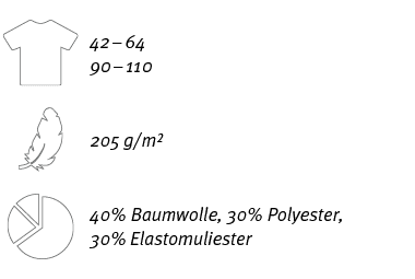 ￼,42 – 64 90 – 110,,￼,205 g/m²,￼,40% Baumwolle, 30% Polyester, 30% Elastomuliester