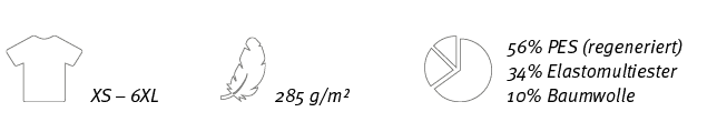  ,XS   6XL, ,285 g m , ,56% PES (regeneriert) 34% Elastomultiester 10% Baumwolle