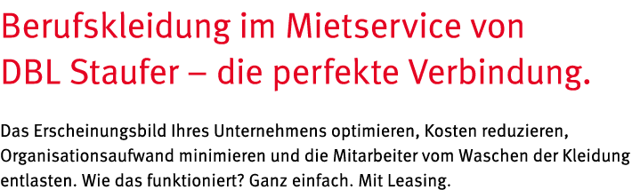 Berufskleidung im Mietservice von DBL Staufer   die perfekte Verbindung  Das Erscheinungsbild Ihres Unternehmens opti   