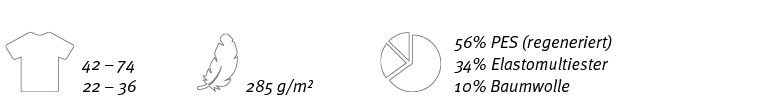  ,42   74 22   36, ,285 g m , ,56% PES (regeneriert) 34% Elastomultiester 10% Baumwolle
