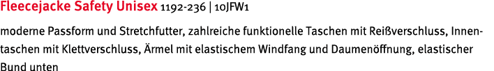 Fleecejacke Safety Unisex 1192-236   10JFW1 moderne Passform und Stretchfutter, zahlreiche funktionelle Taschen mit R   